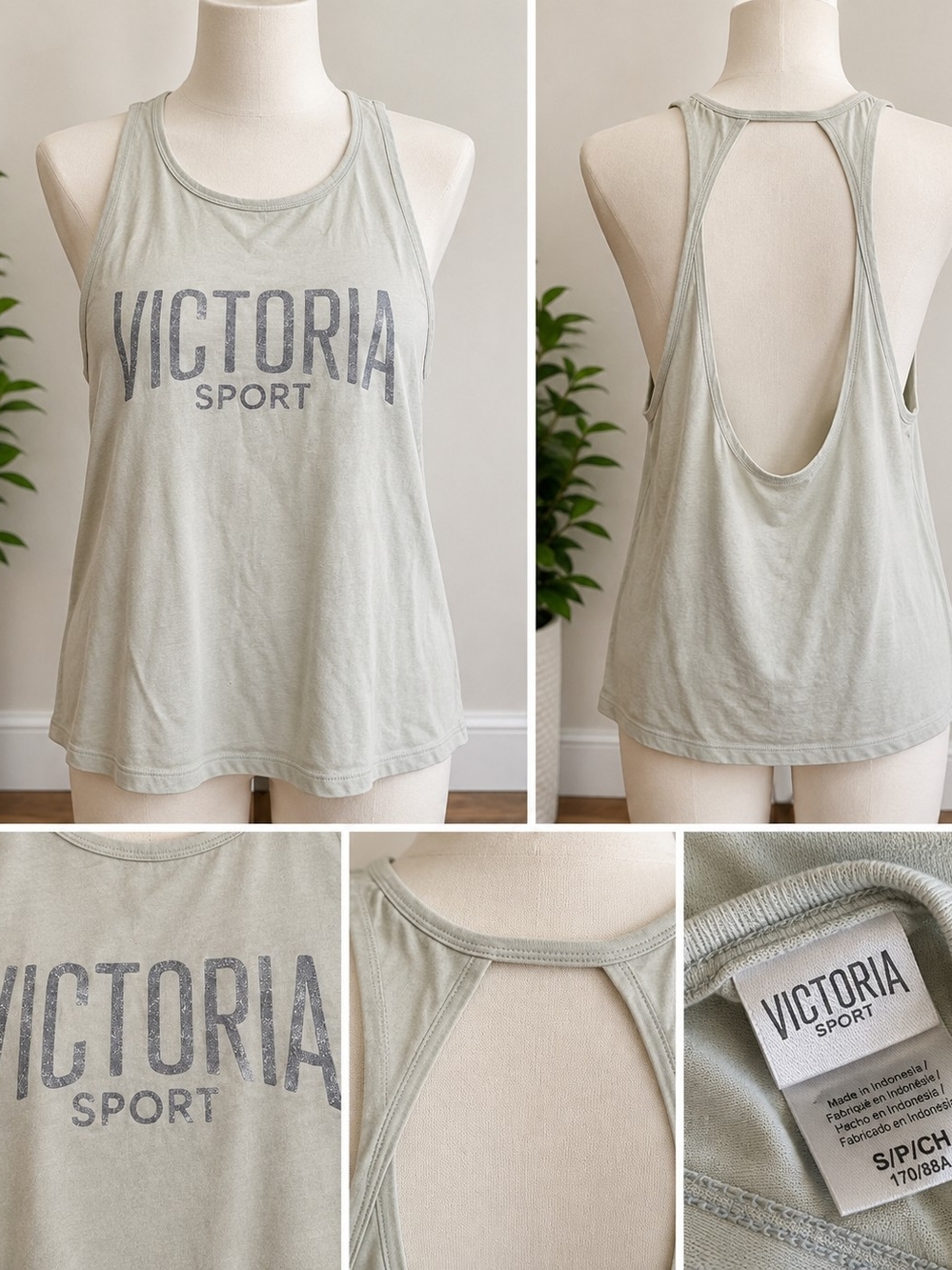 Victoria's Secret Sage Green Muscle Tee with Open Back